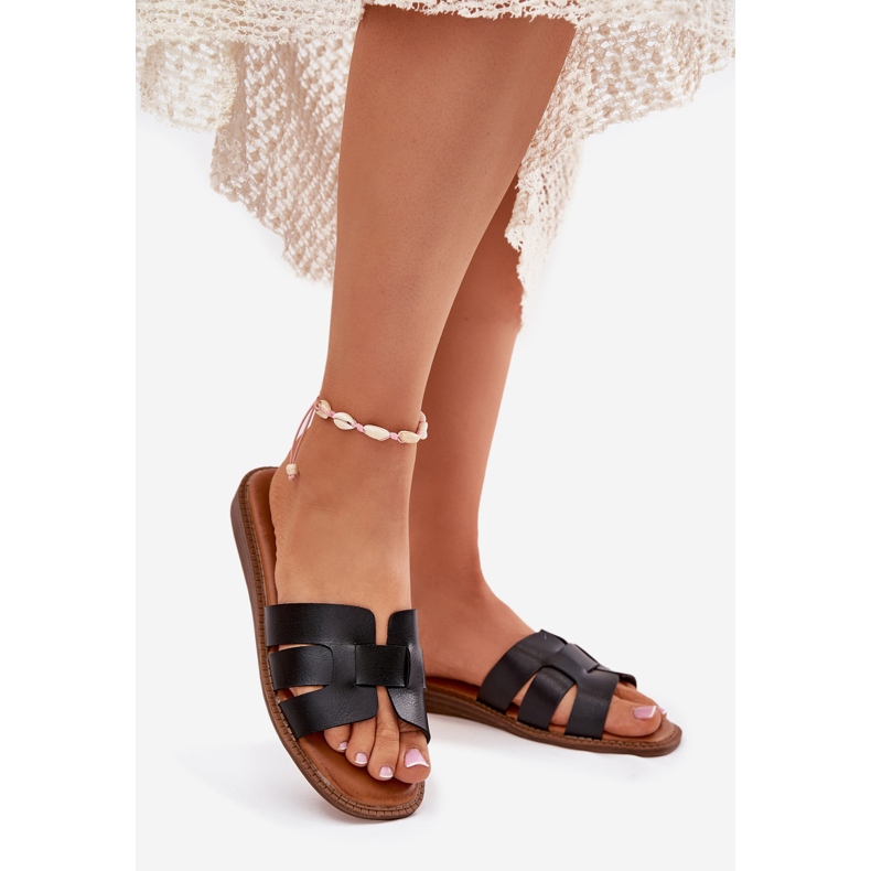 Naisten tossut, joissa on ekologinen nahkainen nahka musta 1