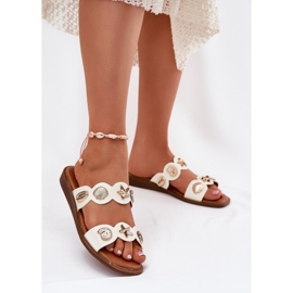 Naisten flip flops, kultaiset nastat valkoiset valkoinen 2