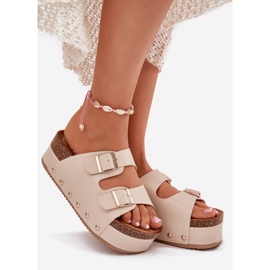 Naisten flip flops soljella massiivisella alustalla beige 1