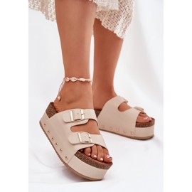 Naisten flip flops soljella massiivisella alustalla beige 2