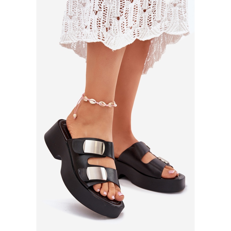 Naisten flip flops, jossa on eko mustia nahkaraidat musta 1