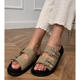 Vihreät naisten tossut koristeellisilla solkilla beige 1