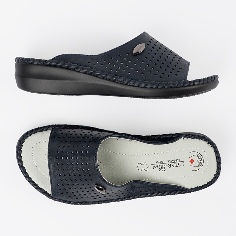 Navy Naisten Flip Flops kanssa nahka sininen 1