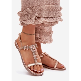 Litteät naisten sandaalit, joissa on kiteet vaaleanpunainen kulta kultainen 1
