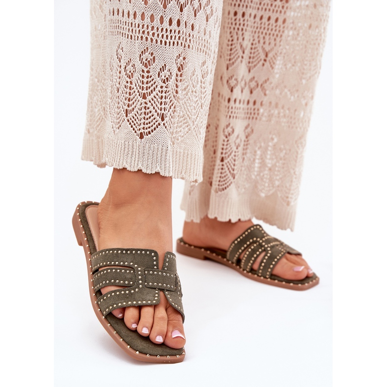 Sisustetut litteät flip flops vihreä 2