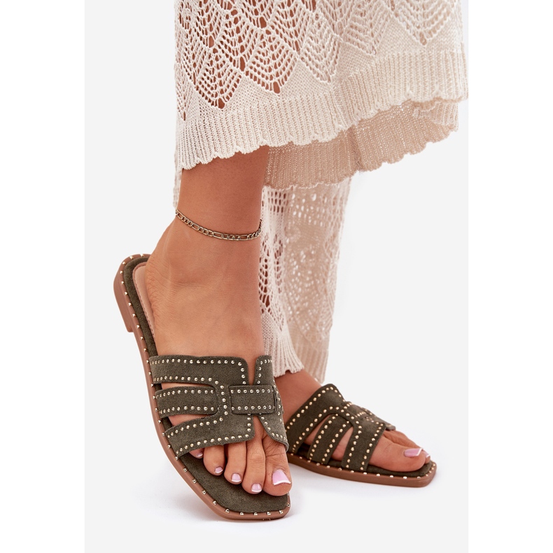 Sisustetut litteät flip flops vihreä 1