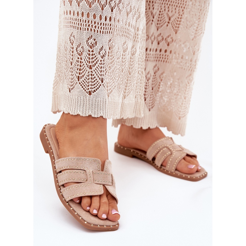 Sisustettu litteä flip flops khaki beige 2