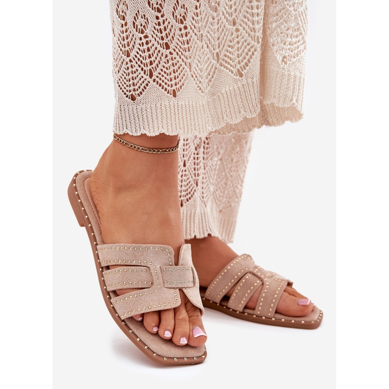 Sisustettu litteä flip flops khaki beige 1