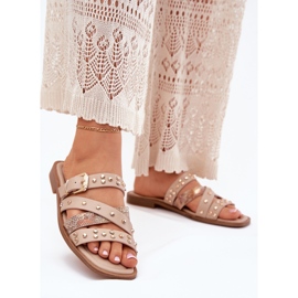 Sisustetut naisten litteät naisten flopsit raidoilla ja beige -kiinnittimellä 2