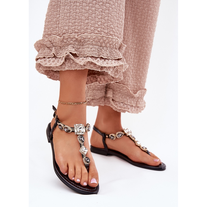 Litteät naisten sandaalit mustilla kiteillä musta 2