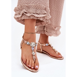 Litteät naisten sandaalit kiteillä vaaleanpunainen kulta kultainen 2