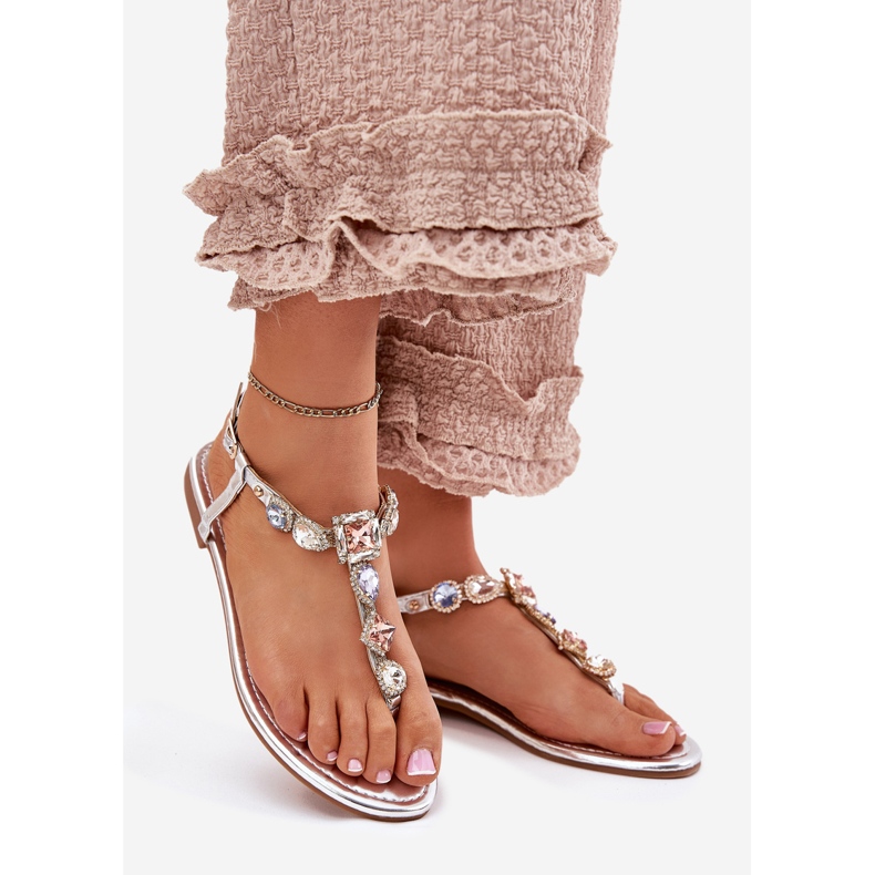 Litteät naisten sandaalit hopeakiteillä 1
