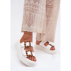 Eco Leather Naisten tossut laiturilla valkoisilla soljilla valkoinen 2