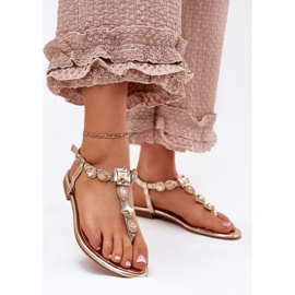 Litteät naisten sandaalit kultaisilla kiteillä kultainen 2