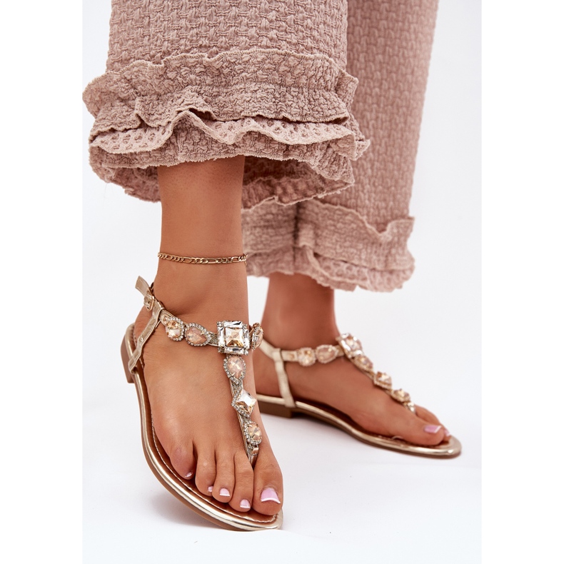 Litteät naisten sandaalit kultaisilla kiteillä kultainen 2