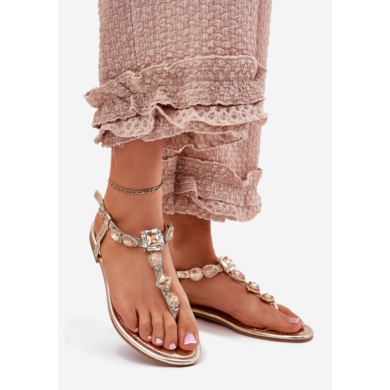 Litteät naisten sandaalit kultaisilla kiteillä kultainen 1
