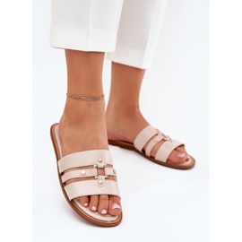 Litteät naisten flopsit kultaisilla yksityiskohdilla beige 2