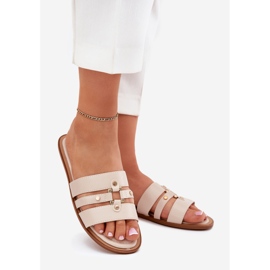 Litteät naisten flopsit kultaisilla yksityiskohdilla beige 1