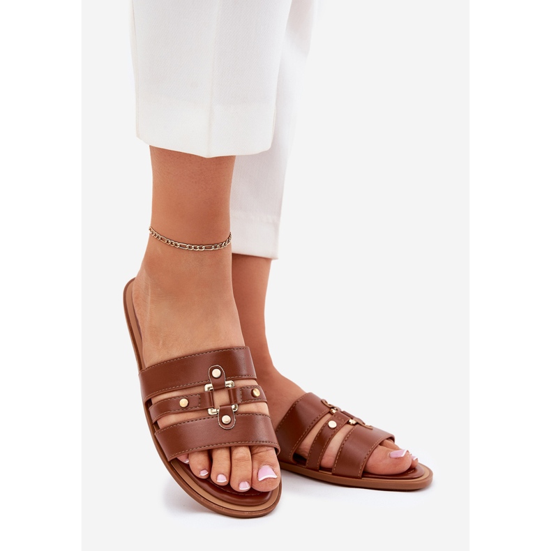 Litteät naisten flopsit kultaisella yksityiskohtakamelilla ruskea 1