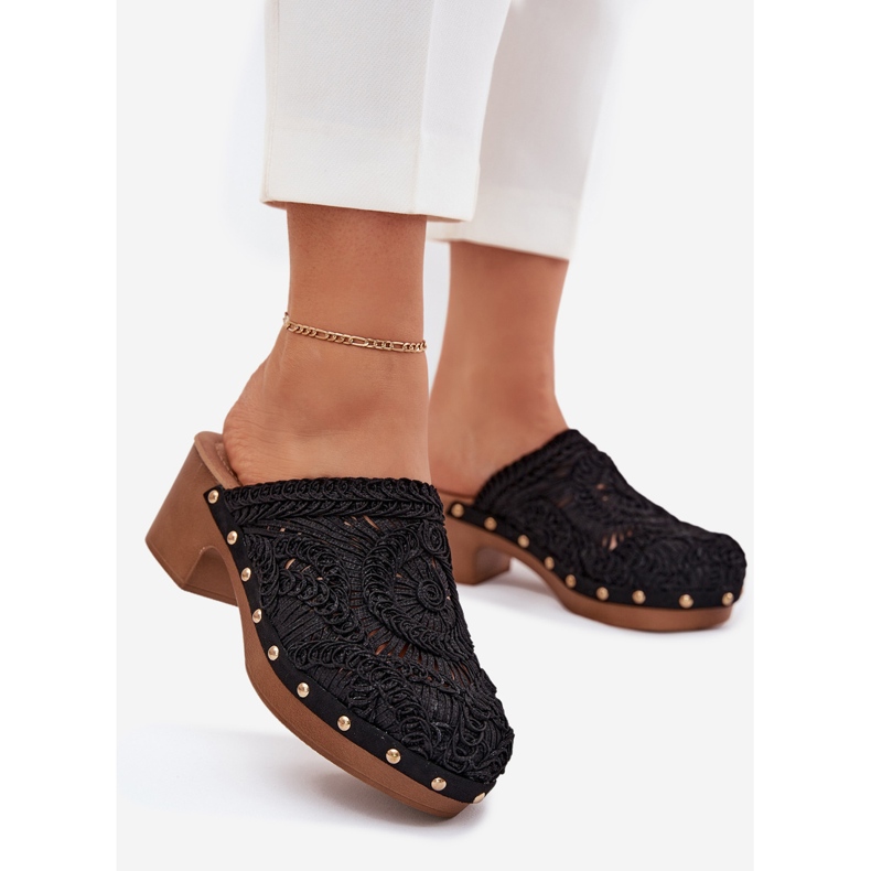 Virkkata naisten korkokengät mustat flippejä 1