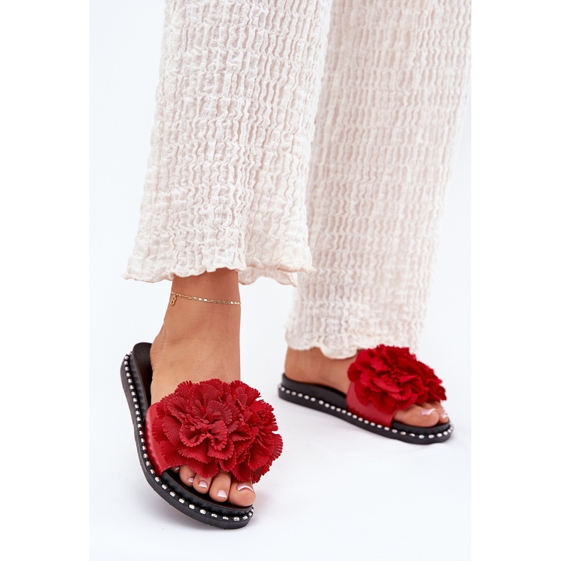 Naisten flip flops materiaalikukkia punainen 2