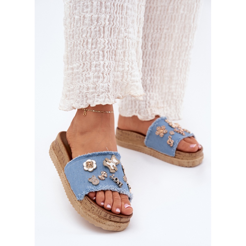 Naisten tossut, joissa on kultaiset nastat sinisellä alustalla sininen 2