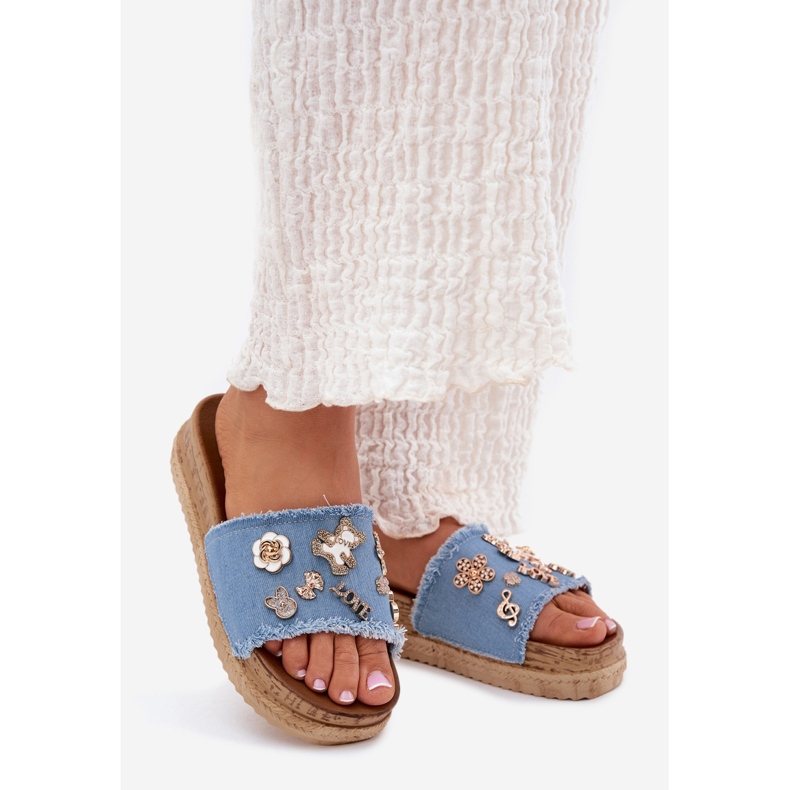 Naisten tossut, joissa on kultaiset nastat sinisellä alustalla sininen 1