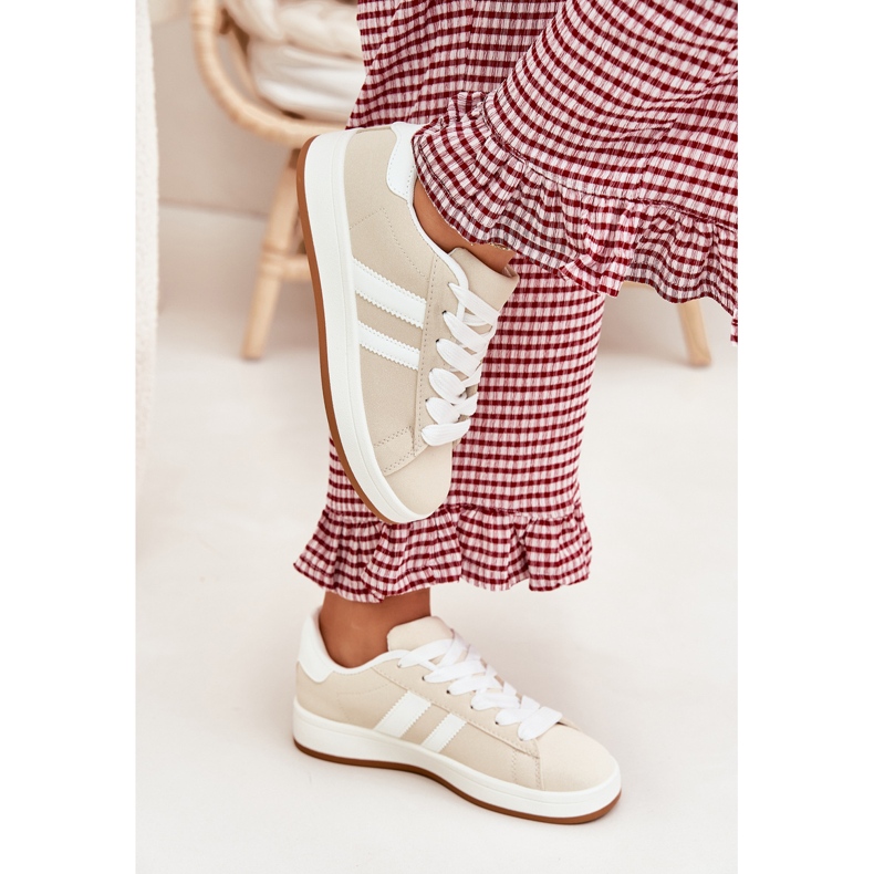 Naisten lenkkarit urheilukengät, joissa on ekologinen nahka beige 2