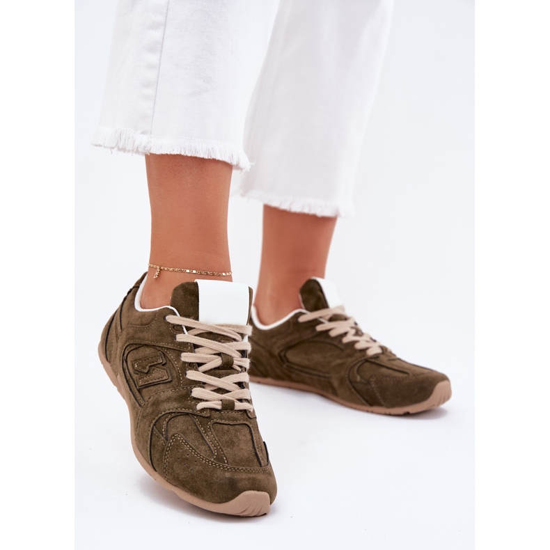 Naisten urheilukengät, joissa on eko mokkanahka tummanvihreä 2