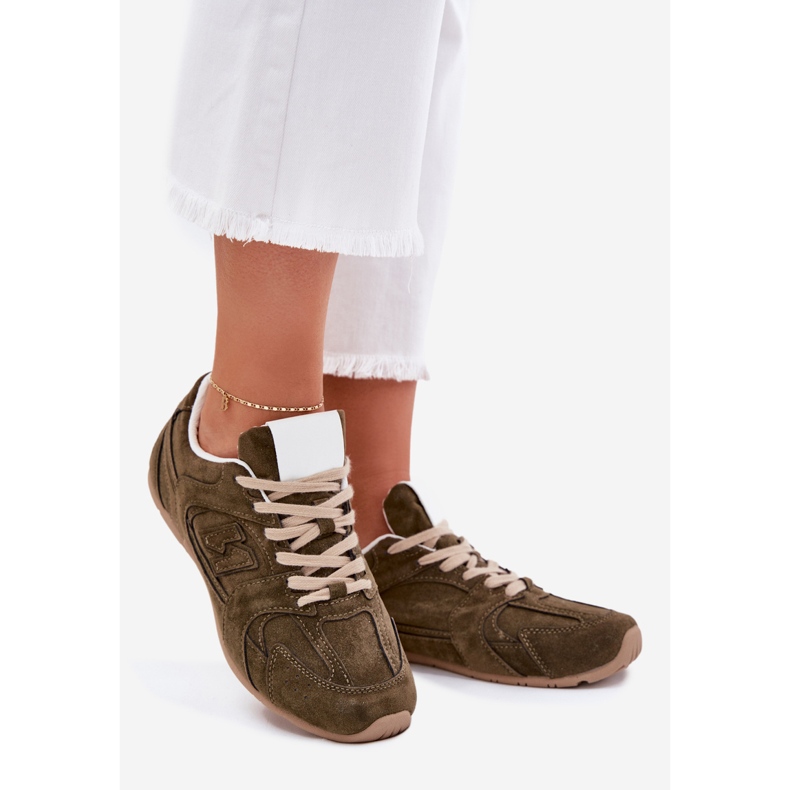 Naisten urheilukengät, joissa on eko mokkanahka tummanvihreä 1