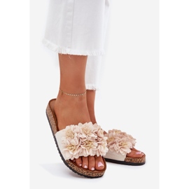 Naisten tossut korkkipohjassa kukilla beige 1