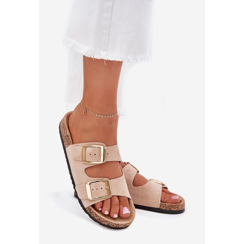 EVento Naisten flip flops ekologisen mokkanan kultaisen beige -soljella 1