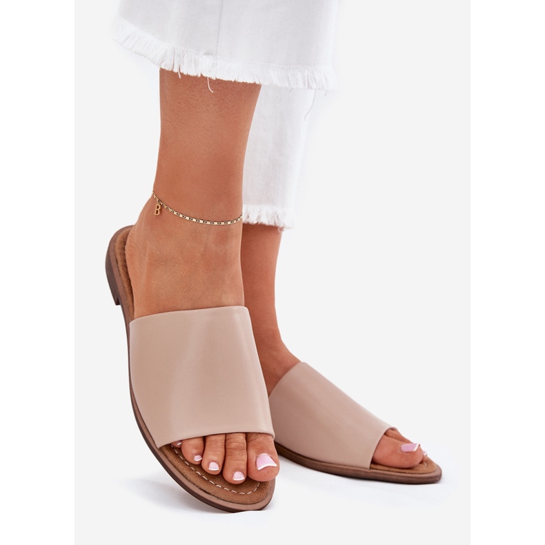 EVento Naisten nahka litteä beige flip flops 1