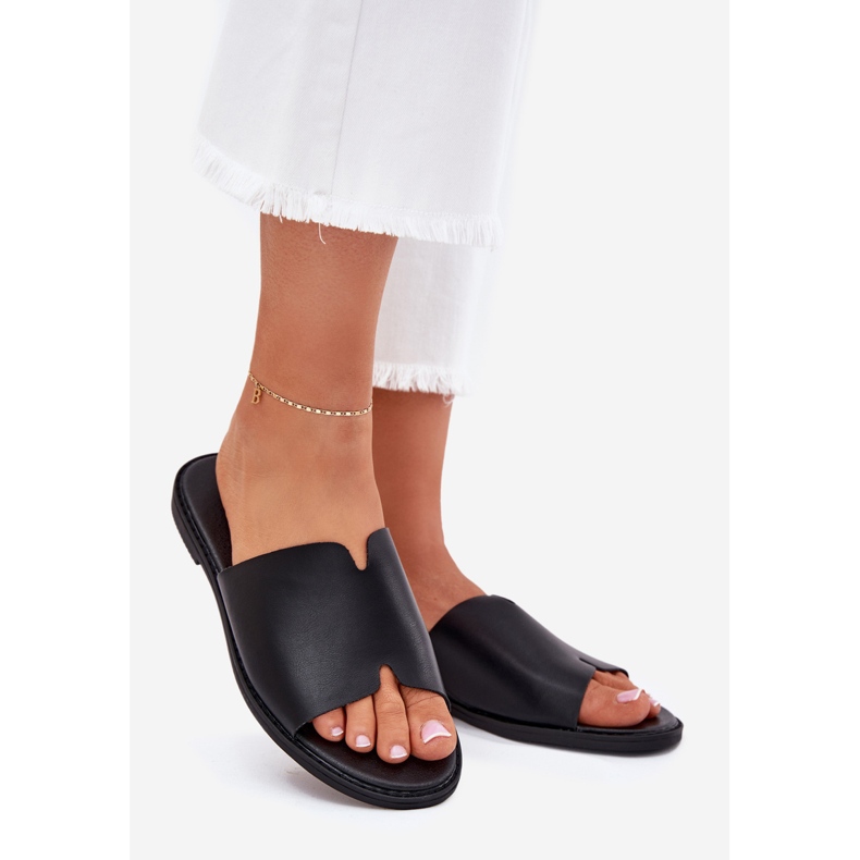 EVento Naisten flip flops flat -nested nahka musta 1