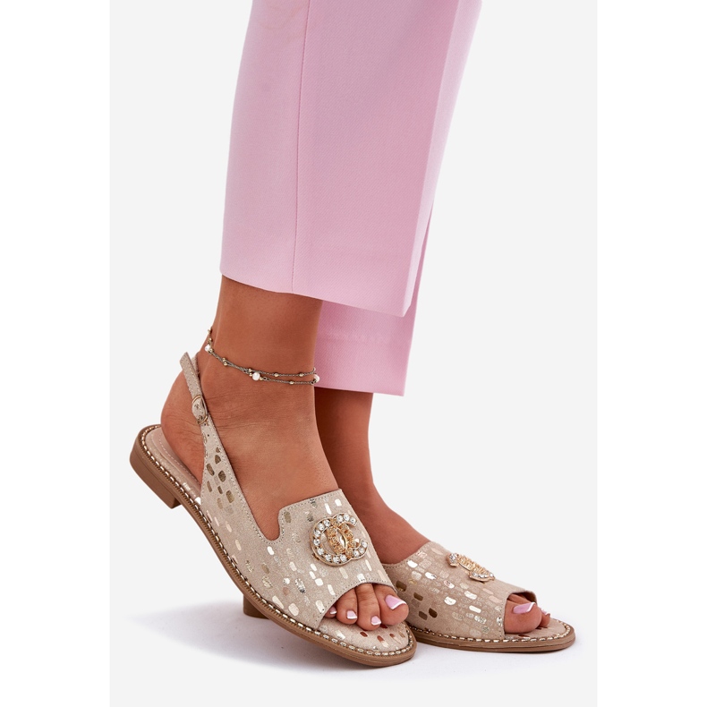 S.Barski Nahka-sandaalit, joissa on litteä koriste kultainen 1