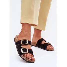 Naisten flip flops ekologisen mokkanan kultaisilla soljilla mustia soljet musta 2