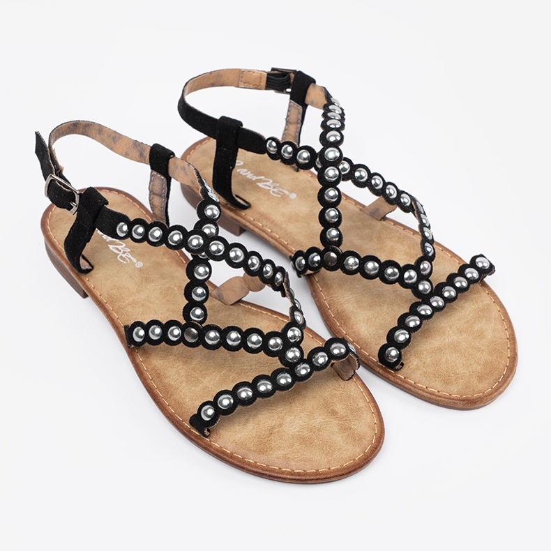 Nastalla koristeltu mustia sandaalit musta 2