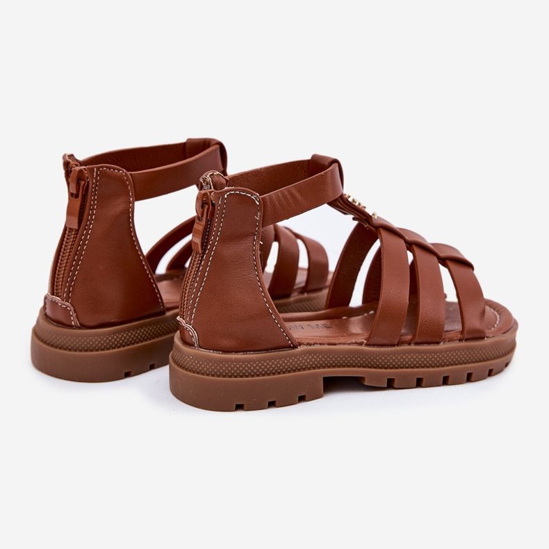 Tyttöjen gladiaattori sandaalit, joissa on kultainen yksityiskohta ruskea 2