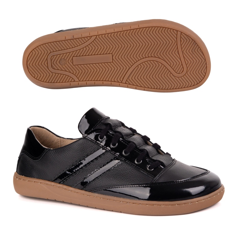 Sneakers paljain jaloin naisten Kaia Olivier - anatomiset nahkakengät musta floteri lakalla 2