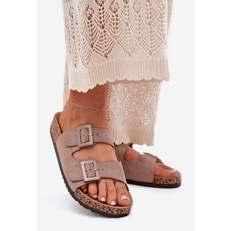 Naisten tossut korkkiympäristöllä, jossa on tummansininen soljet beige 1