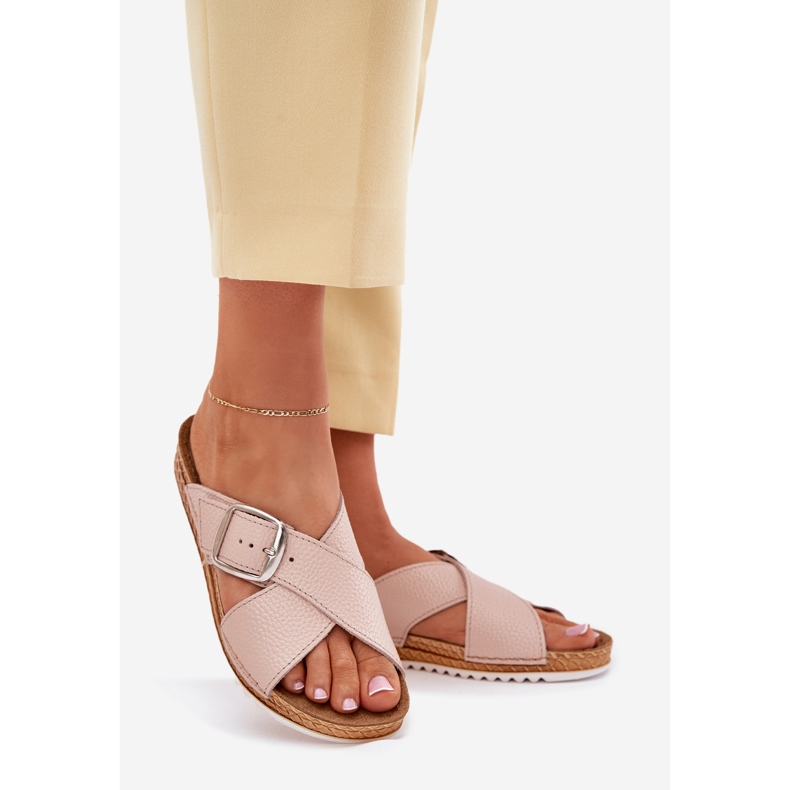 Naisten nahkatohvelit inblu VO0004gu -solki vaaleanpunaisella vaaleanpunainen 1