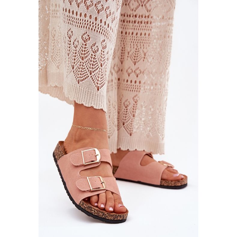 Naisten tossut korkkilavalla, jossa on kultaiset kiinnittimet vaaleanpunainen 2