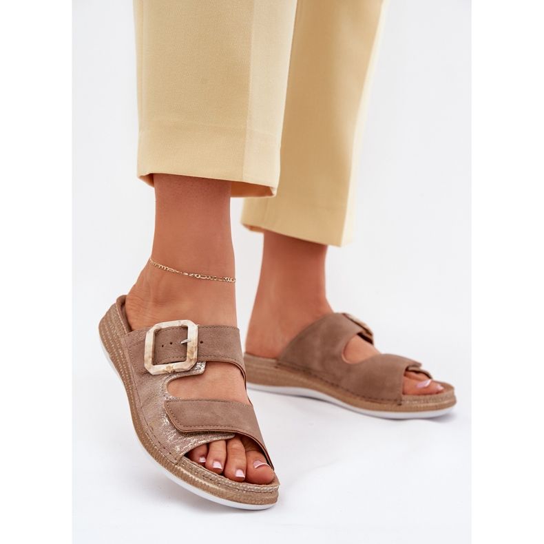 Naisten flip flops solki ja tarranauha inblu mk000013 ruskea 2