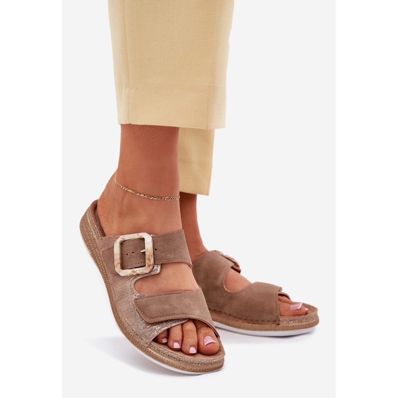 Naisten flip flops solki ja tarranauha inblu mk000013 ruskea 1