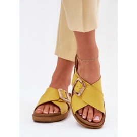 Naisten nahkainen flip flops inblu Ed0003iu keltainen 3
