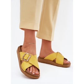 Naisten nahkainen flip flops inblu Ed0003iu keltainen 2