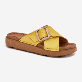 Naisten nahkainen flip flops inblu Ed0003iu keltainen 4