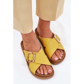 Naisten nahkainen flip flops inblu Ed0003iu keltainen 5