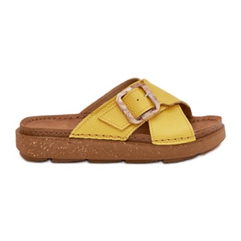 Naisten nahkainen flip flops inblu Ed0003iu keltainen 7