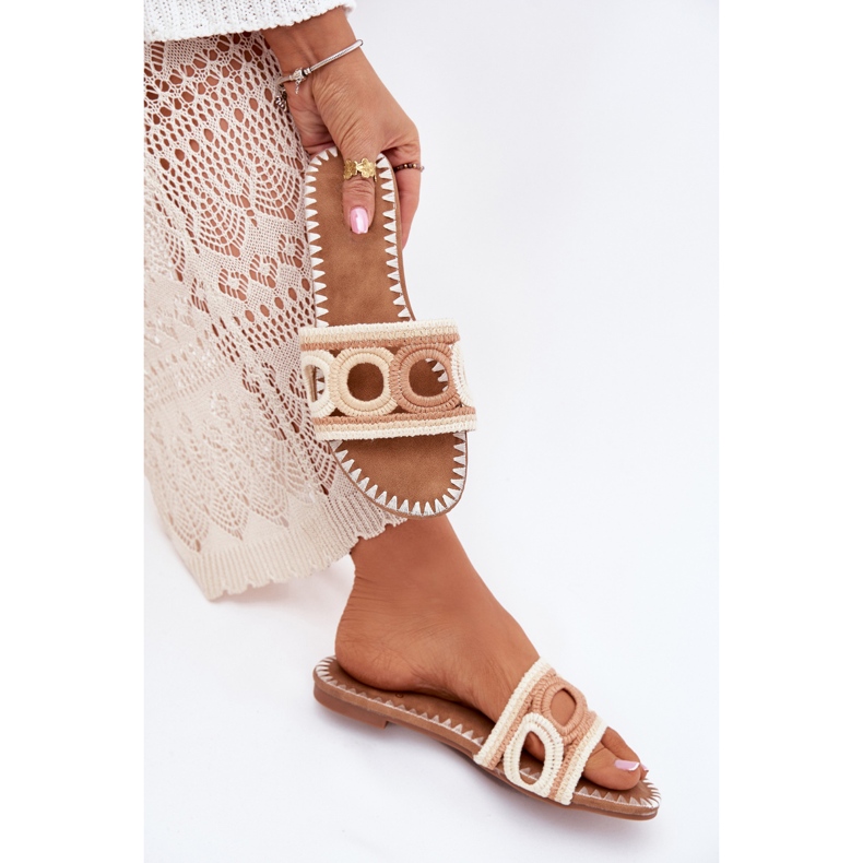 Virkkata naisten litteät korkokengät beige 1